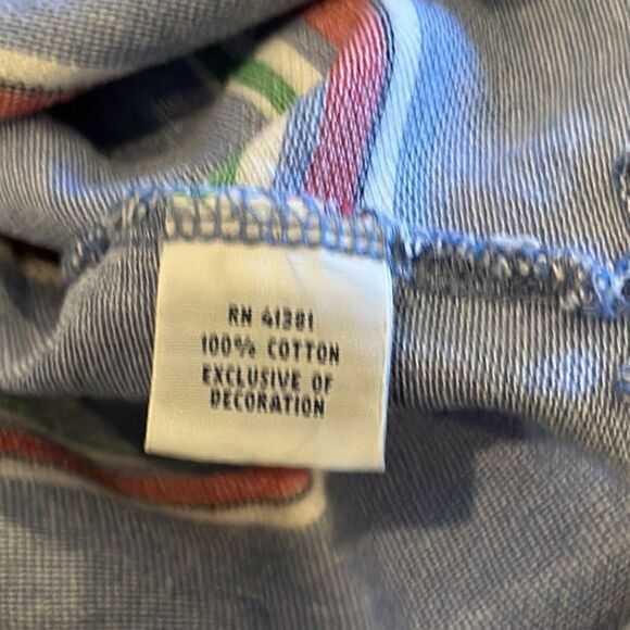 Men’s Polo Ralph Lauren Blue, White, Red & Green Horizontal Stripe Collared Shir - Picture 7 of 8